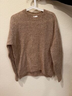 H&M Fuzzy Knit Crewneck Sweater in Taupe
